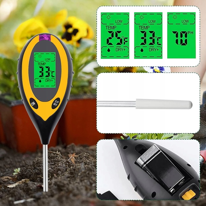 KWASOMIERZ MIERNIK TESTER OGRODNICZY PH GLEBY ZIEMII TEMPERATURA