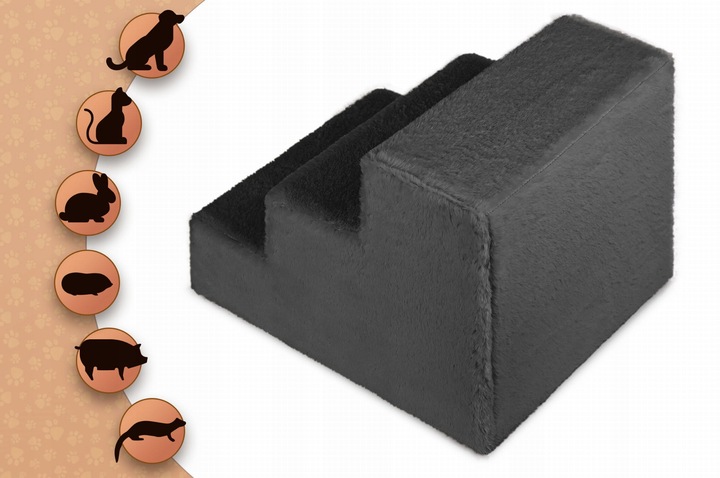 Schodki dla psa 3-stopnie tapicerowane grafitowe podest dla psa do kanapy