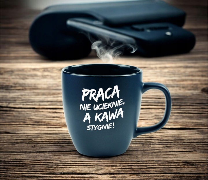 B.DUŻY KUBEK GRANATOWY MATOWY Z WŁASNYM NADRUKIEM DO KAWY NA PREZENT GRAWER