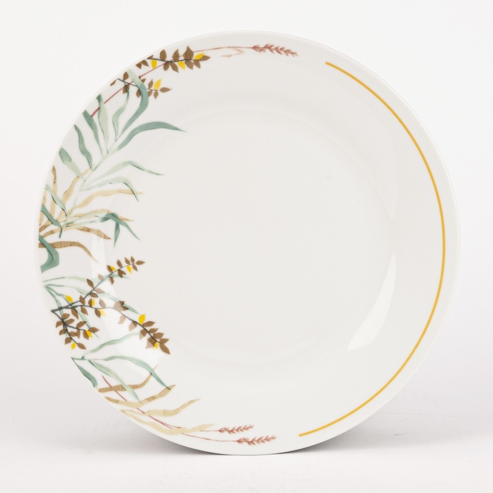 SERWIS OBIADOWY PORCELANOWY ZESTAW TALERZY BIAŁY NA 6 OSÓB WZÓR TRAWA