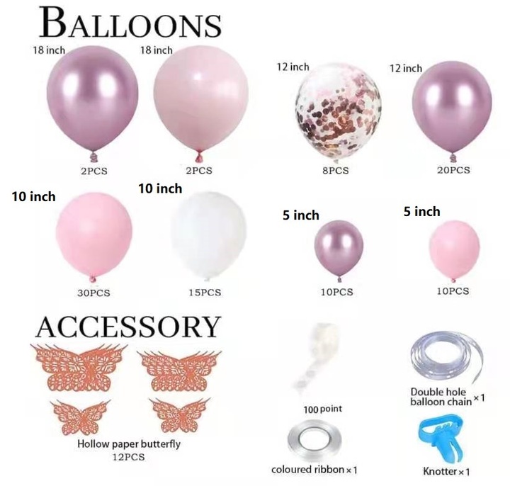 GIRLANDA BALONOWA RÓŻ FIOLET URODZINY BABY SHOWER CHRZCINY WESELE ROCZEK