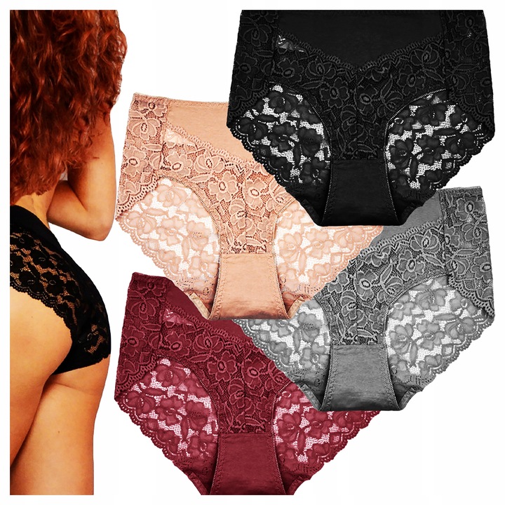 Majtki Damskie Bawełniane Koronkowe Wysoki Stan Wygodne Kobiece 4-PAK XL