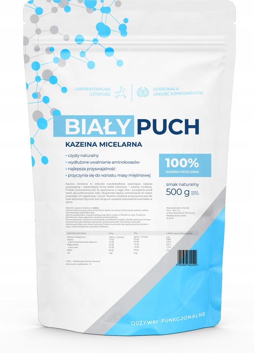 Biały Puch Kazeina Micelarna Białko na noc Odżywka Białkowa Masa 500g