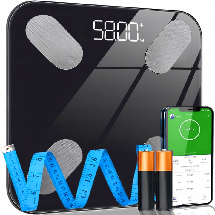 WAGA ŁAZIENKOWA BLUETOOTH SMART 25w1 180Kg ANALITYCZNA INTELIGENTNA