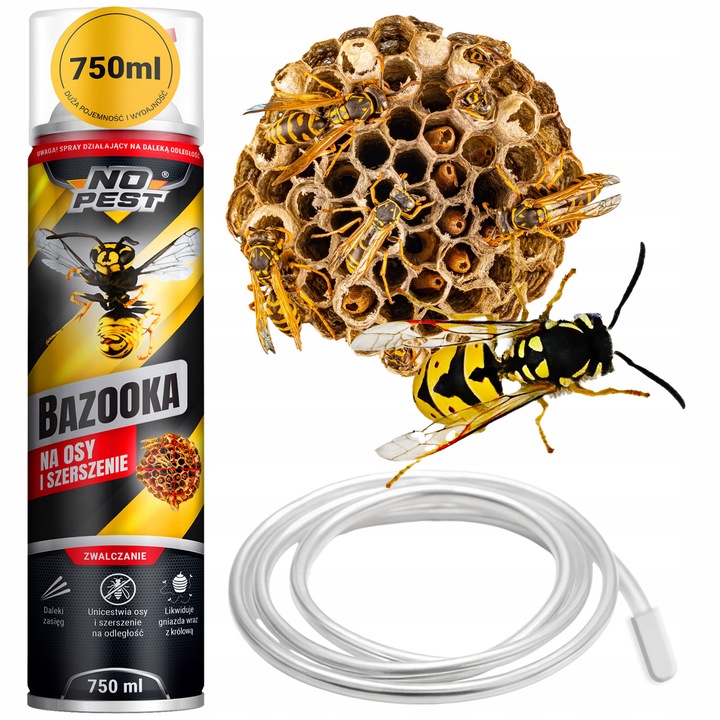 SILNY SPRAY PREPARAT OPRYSK ŚRODEK NA OSY SZERSZENIE GNIAZDA BAZOOKA