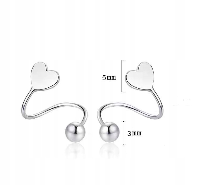 Kolczyki Srebrne PRÓBA 925 SREBRO Serca Sztyfty WKRĘTKI Damskie