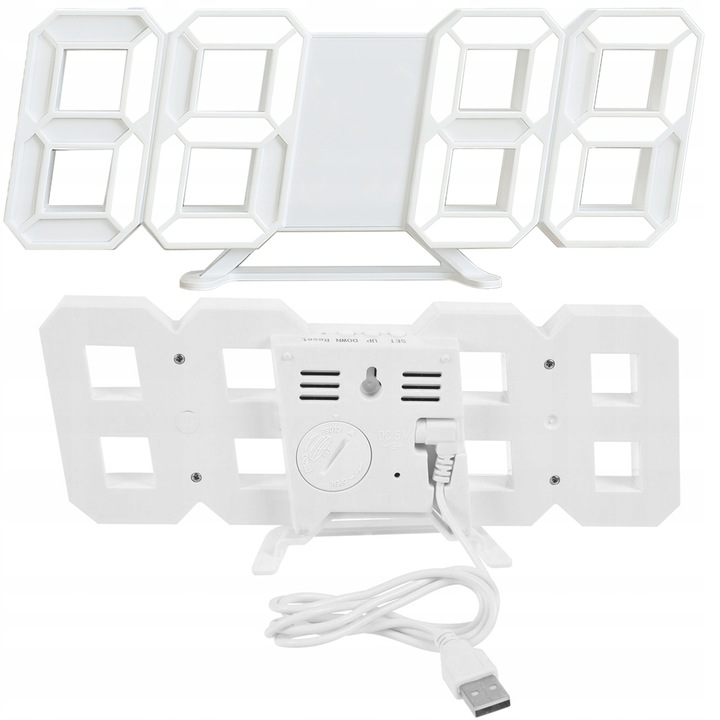 4w1 Zegar cyfrowy LED 3D ścienny stojący budzik termometr data alarm