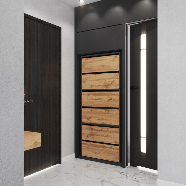 Szafka Na Buty Wysoka Szara Dąb Wotan 6 Półek Bez Siedziska Modułowa