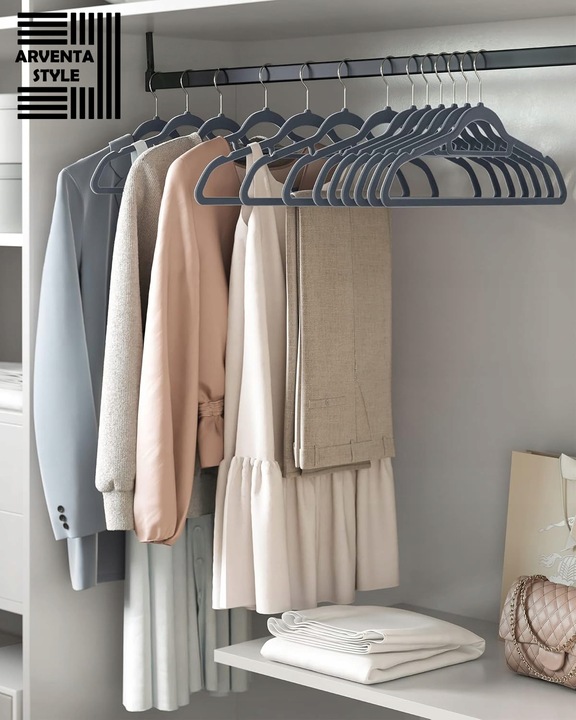 WIESZAKI NA UBRANIA WELUROWE ANTYPOŚLIZGOWE SZARE ARVENTA STYLE - 20