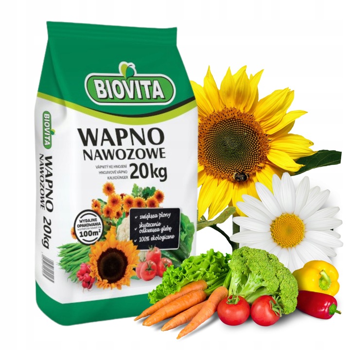 Wapno Nawozowe Pyliste Naturalne Źródło Wapnia dla Gleby 20kg Biovita