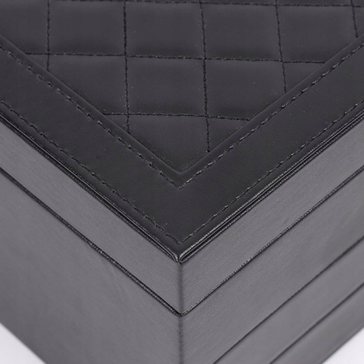 SZKATUŁKA NA BIŻUTERIE Z SZUFLADKAMI CZARNA ORGANIZER TRZY POZIOMY