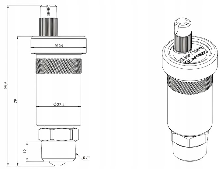 ODPOWIETRZNIK AUTOMATYCZNY AUTOMAT MOSIĘŻNY PROSTY 1/2" Z ZAWOREM