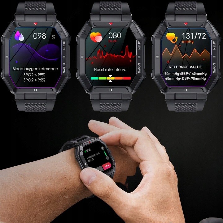SMARTWATCH MĘSKI MILITARNY WODOODPORNY ROZMOWY WIELOFUNKCYJNY POLSKIE MENU