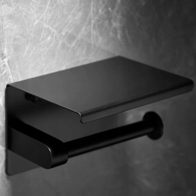 UCHWYT NA PAPIER TOALETOWY Z PÓŁKĄ CZARNY WIESZAK STALOWY ŁAZIENKA DOM WC