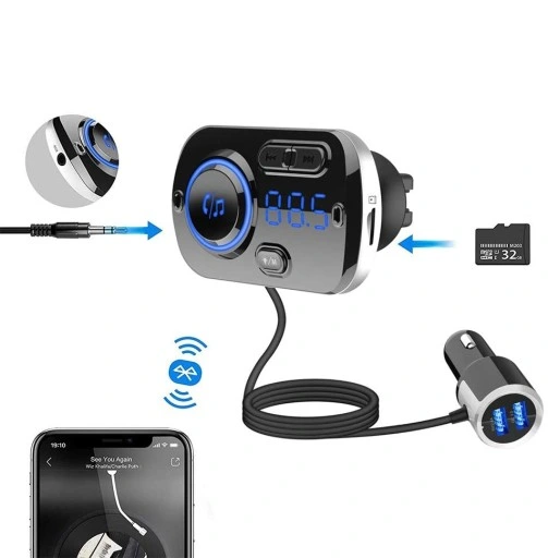 TRANSMITER BLUETOOTH FM SAMOCHODOWY SZYBKA ŁADOWARKA 2x USB AUX