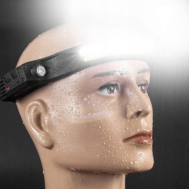 LATARKA CZOŁOWA CZOŁÓWKA LED NA GŁOWĘ LAMPKA AKUMULATOROWA COB CZUJNIK RUCH