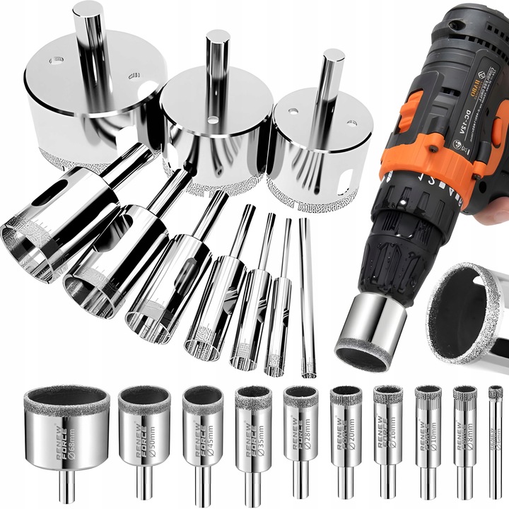 OTWORNICE DIAMENTOWE DO PŁYTEK GRESU SZKŁA KORONKA ZESTAW 10 szt