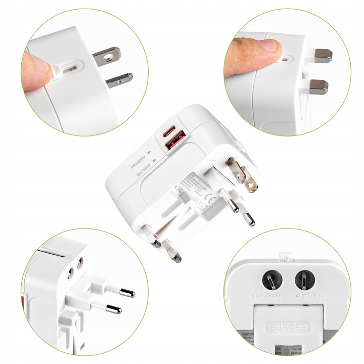 PRZEJŚCIÓWKA ADAPTER GNIAZDKA PODRÓŻNY UK USA EU CAŁY ŚWIAT ŁADOWARKA