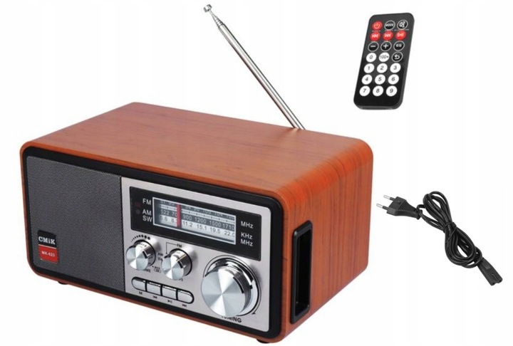 Radio Retro sieciowo-bateryjne FM PRZENOŚNE pilot Bluetooth 1200mAh