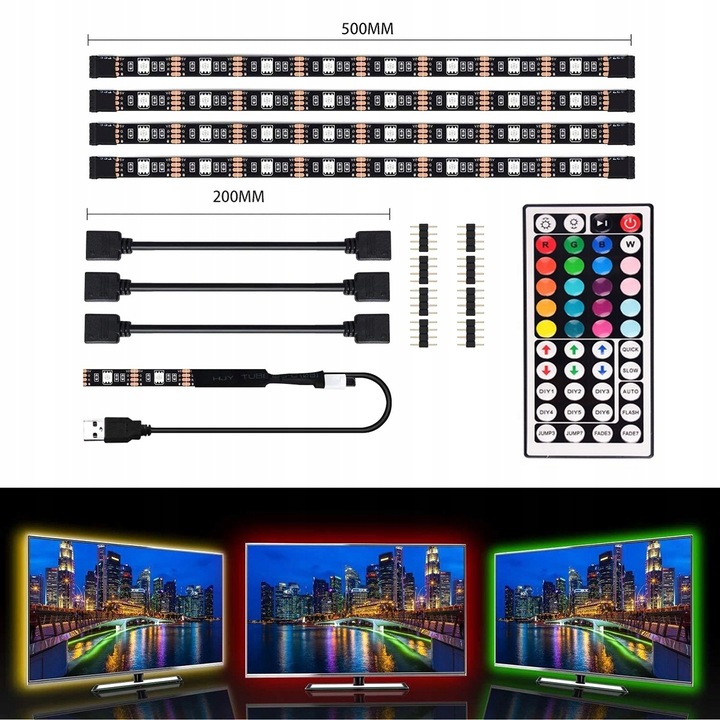 Taśma LED do telewizora RGB TV USB pilot RGB TAŚMA 2M ZESTAW 4x 50CM ZD4D