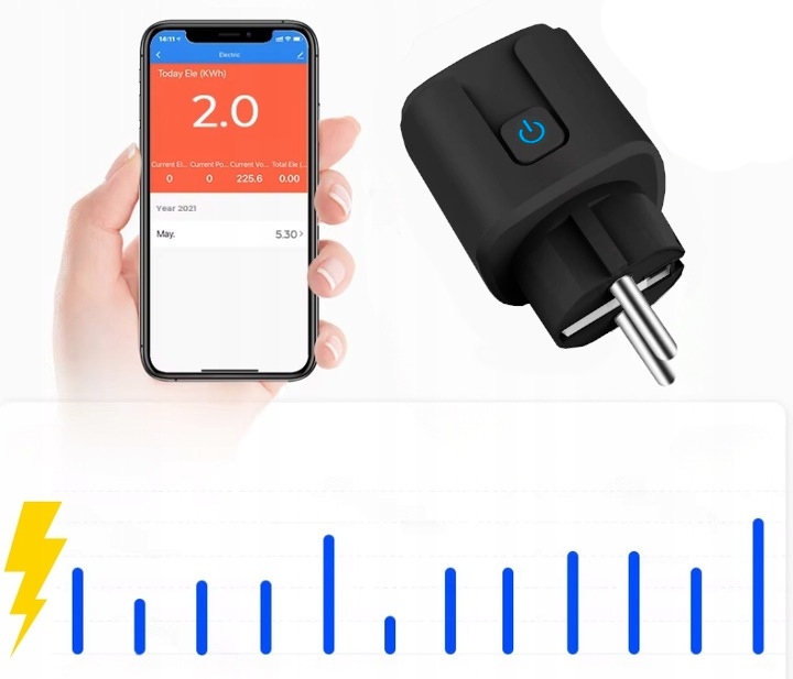 Gniazdo Gniazdko WiFi Smart Tuya Watomierz Pomiar Czarne Baron 16A