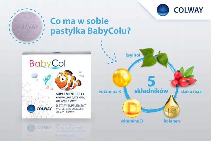 2x BabyCol COLWAY Dla Dzieci - Kolagen Rybi, Wit D3, C, K2 - 60 Pastylek