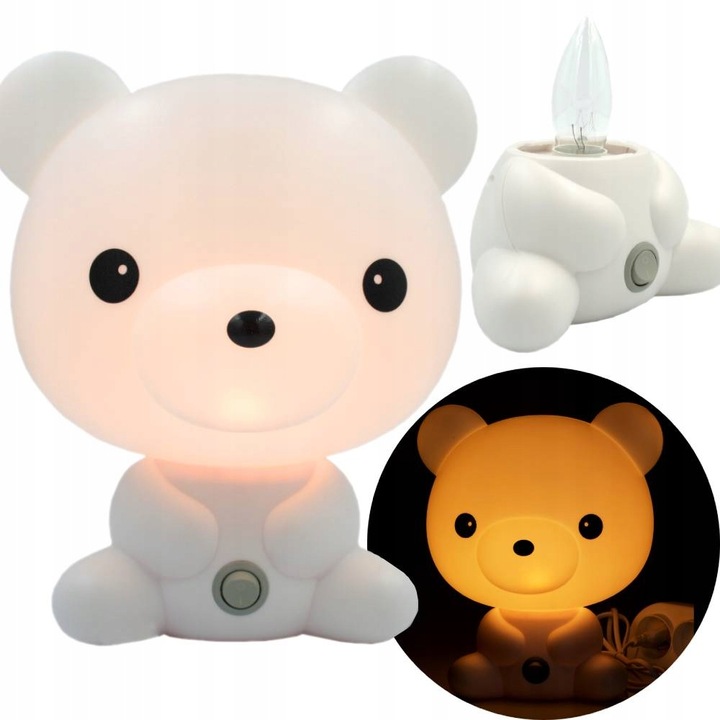 LAMPKA NOCNA DLA DZIECI LED MIŚ BIAŁA DO GNIAZDKA PREZENT