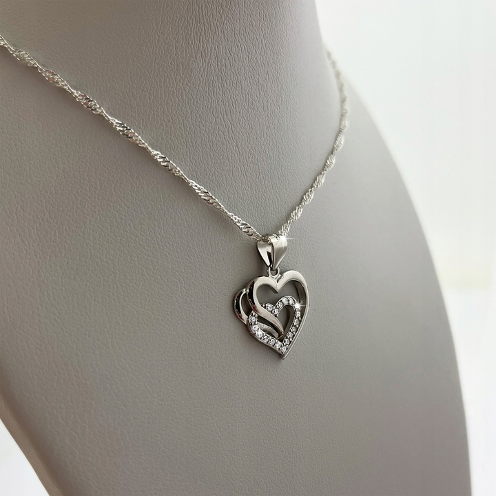 SREBRNY ŁAŃCUSZKEK Z SERDUSZKIEM 925+RÓŻA WIECZNA PREZENT DLA KOBIETY, ŻONY