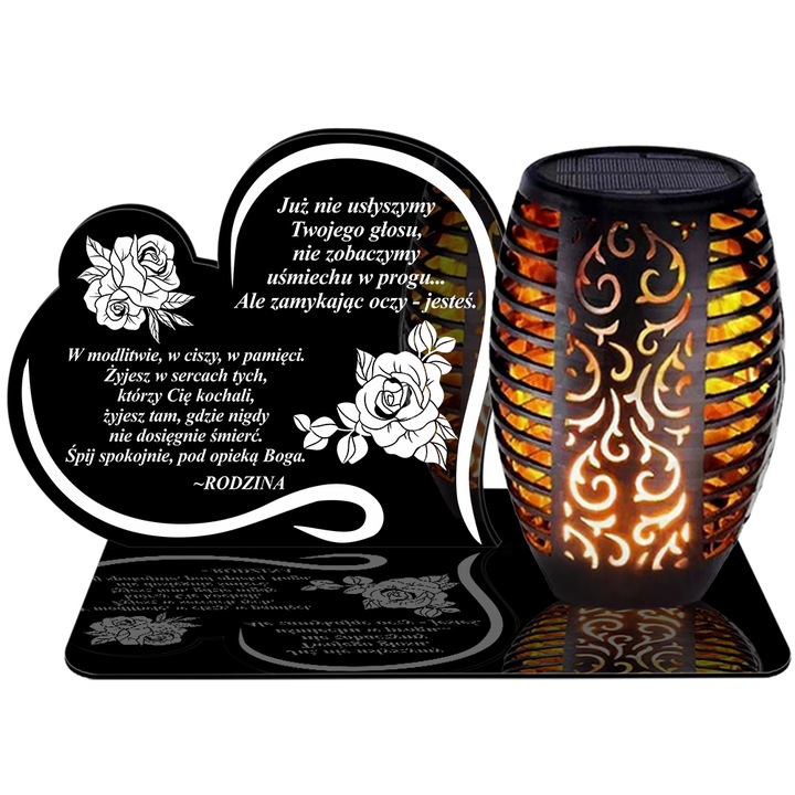 Znicz Solarny WIECZNY LED PODSTAWKA NA CMENTARZ GRÓB Serce EFEKT