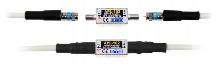 Wzmacniacz antenowy FM VHF zewnętrzny DAB+ DVB-T2 APL-102e 25 dB 12V