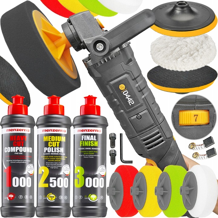 POLERKA SAMOCHODOWA SZLIFIERKA 4x GĄBKA+ PASTA POLERSKA MENZERNA MP Majster