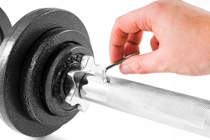 Hantle żeliwne 2x15kg zestaw z przedłużanym gryfem ryflowanym +