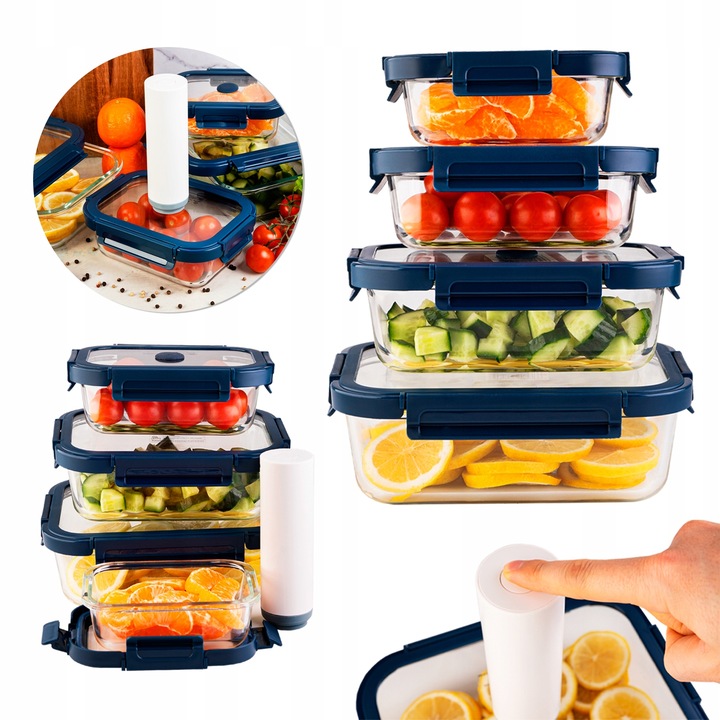 ZESTAW 4 sztuki pojemniki szklane lunchbox próżniowe do żywności +