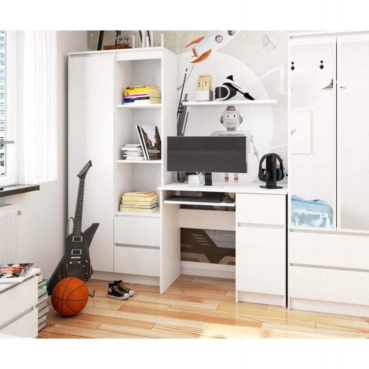 Biurko pod komputer PIKSEL PRAWE białe 90cm AKD