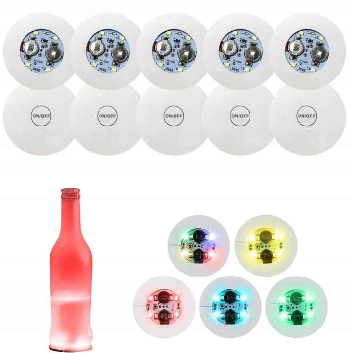Podstawka Naklejka LED pod Butelkę Szklankę Kubek Zestaw 10 szt.