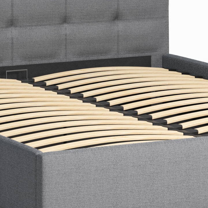 Łóżko tapicerowane 140×200 z pojemnikiem i zagłówkiem Mira szare