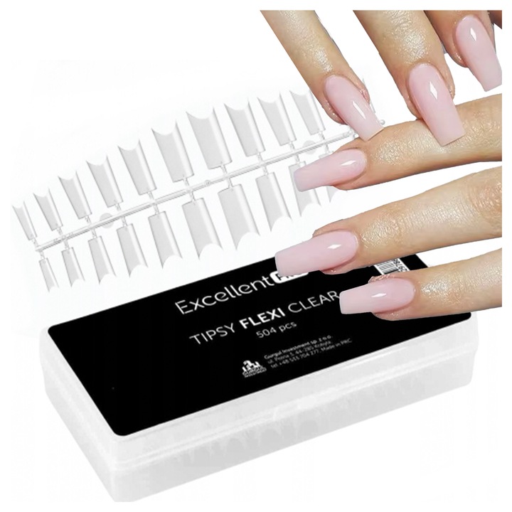 EXCELLENT FLEXI TIPSY TUNELOWE CLEAR MIĘKKIE POD ŻEL ZESTAW 504 SZT.