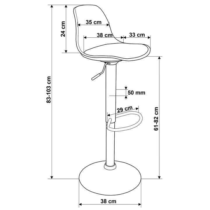 Hoker Krzesło Barowe Obrotowe Ekoskóra Regulowane Tapicerowane