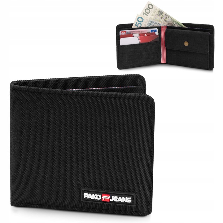 Portfel Męski Parciany STRONG Mały i Pojemny CZARNY Pako Jeans