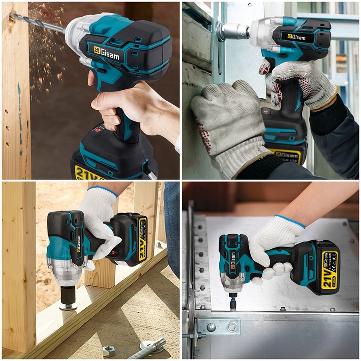 Bezszczotkowy klucz/wkrętarka udarowa 3 w 1 - akumulator, bateria i