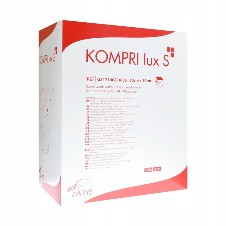 Kompres gazowy jałowy 10x10cm KOMPRI lux S pakowane po 10 BOX