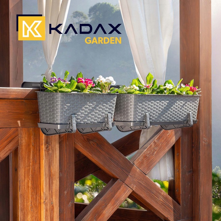 4x SKRZYNKA BALKONOWA DONICZKA DONICA 60cm Z UCHWYTAMI GRAFITOWA