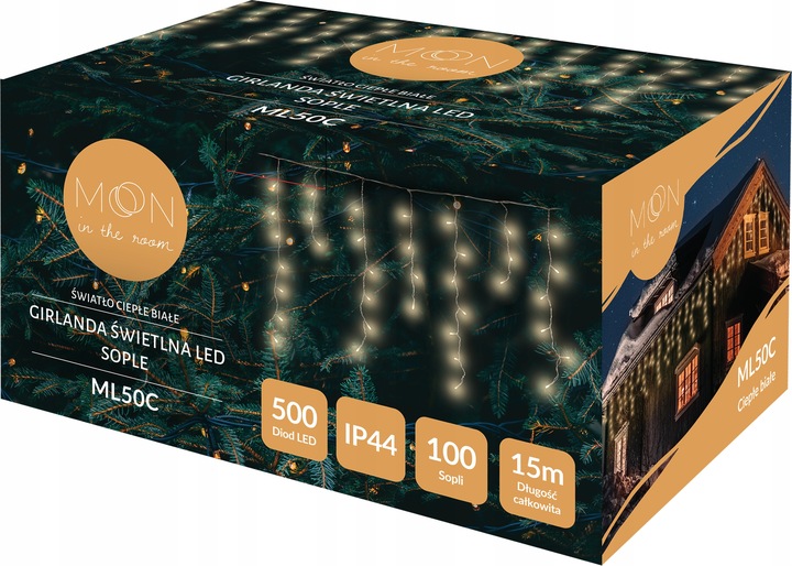 LAMPKI CHOINKOWE ŚWIĄTECZNE SOPLE Z EFEKTEM FLASH ZEWNĘTRZNE 15M 500 LED