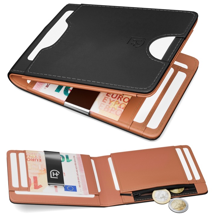 James Hawk Smart Wallet skórzany portfel męski Slim 1,5 cm Czarny Brąz