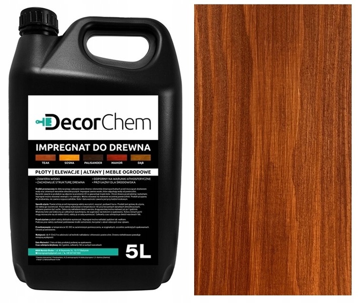 IMPREGNAT farba do drewna teak 5l DecorChem z woskami