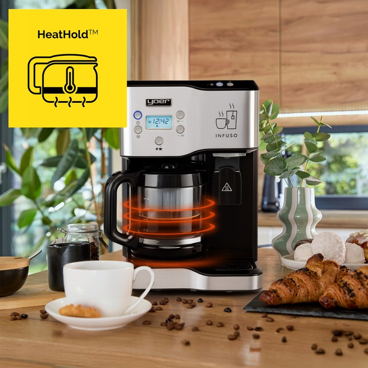 Ekspres przelewowy kawy 2w1 Yoer 1900W +Dystrybutor wody na herbatę