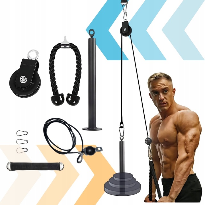 WYCIĄG GÓRNY DOLNY DO ĆWICZEŃ ŚCIANY SUFITU UCHWYT SZNUR ATLASU TRICEPS