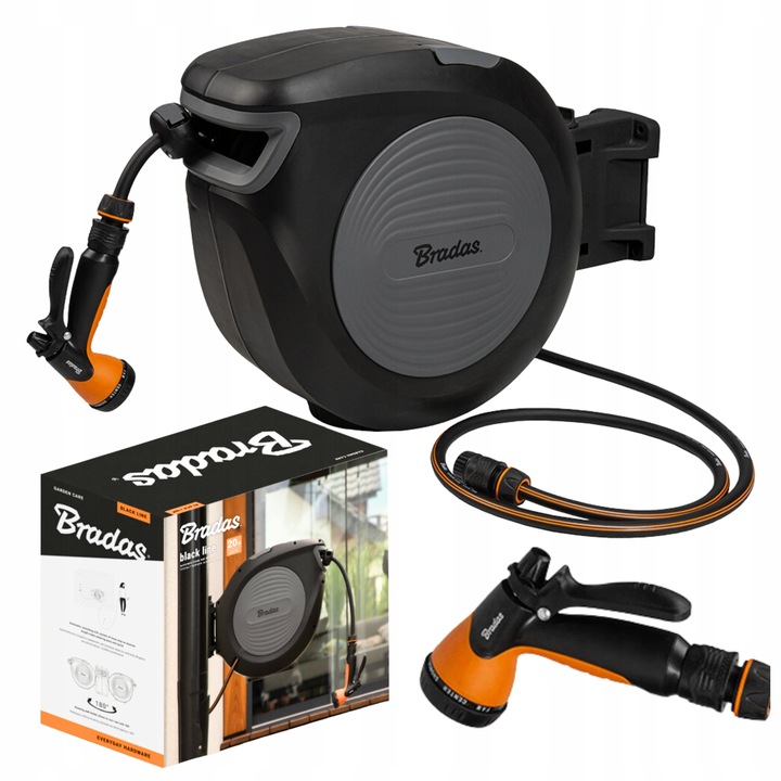 BĘBEN ZWIJACZ NA WĄŻ OGRODOWY AUTOMATYCZNY ZWIJACZ + 20M WĘŻA BLACK LINE