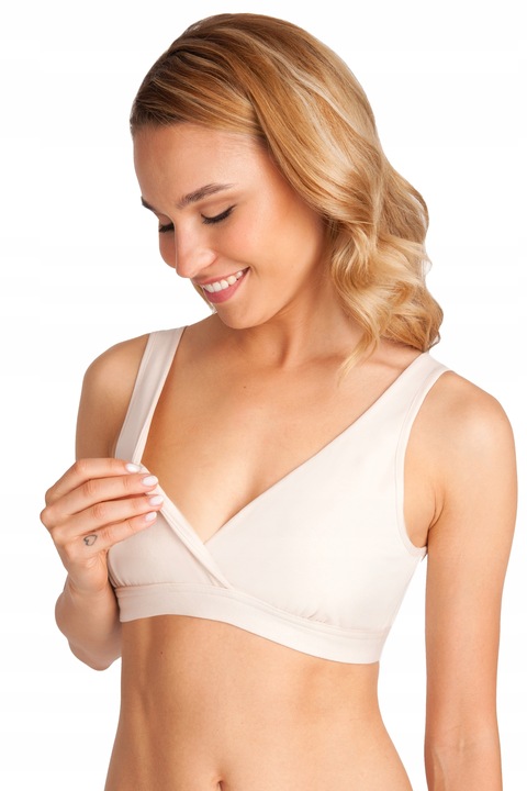 STANIK DO KARMIENIA BEZSZWOWY BEŻOWY BAWEŁNA BIUSTONOSZ CIĄŻOWY MIĘKKI