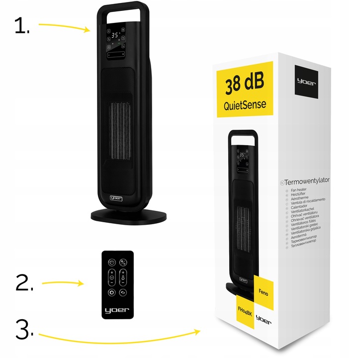 Termowentylator Farelka Cichy 38dB Yoer 2000W +Timer 4Tryby